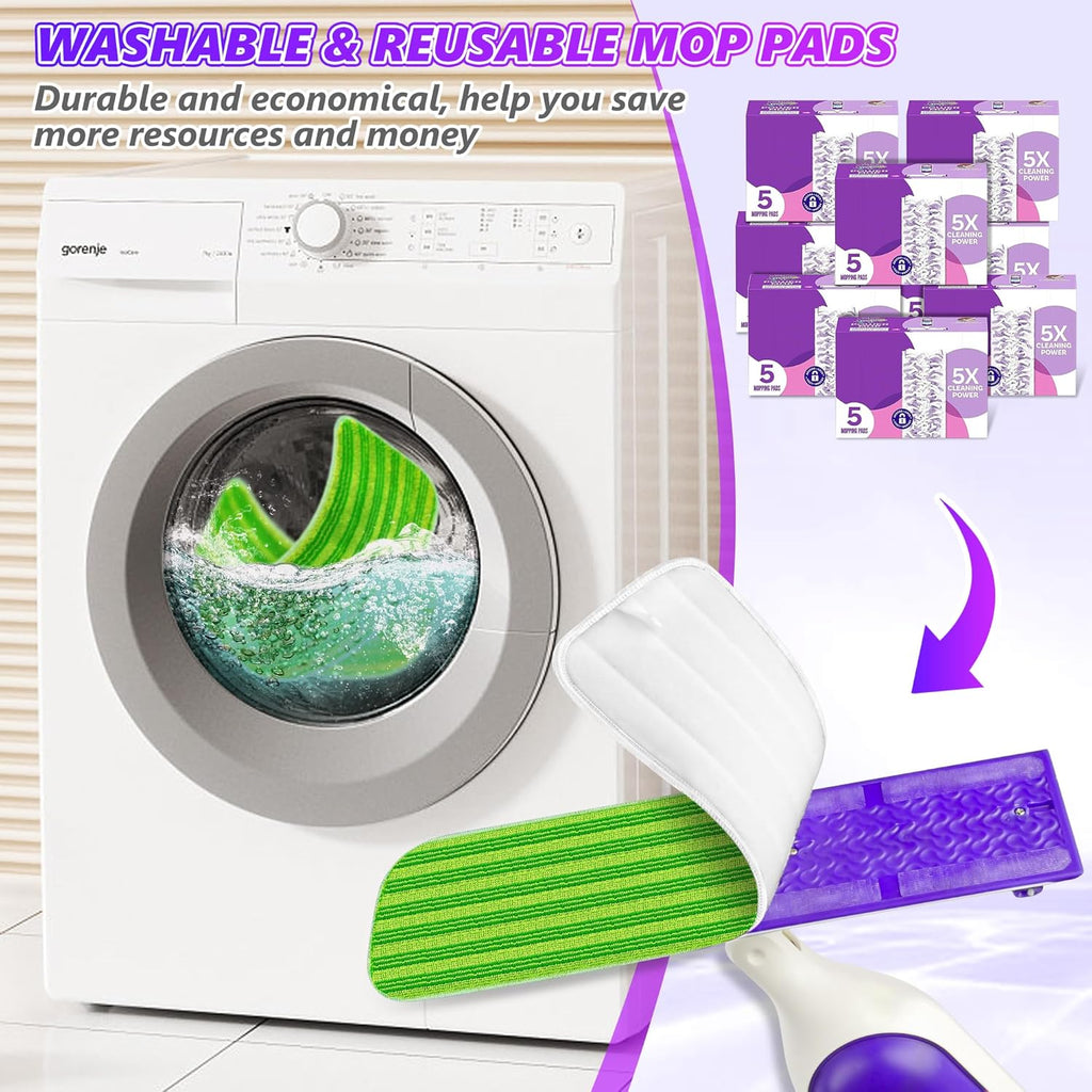 SEVENMAX Reusable Microfiber Mop Pads - 15" Washable Replacement Heads for Swiffer PowerMop | 8-Pack for Wood Floor Cleaning
