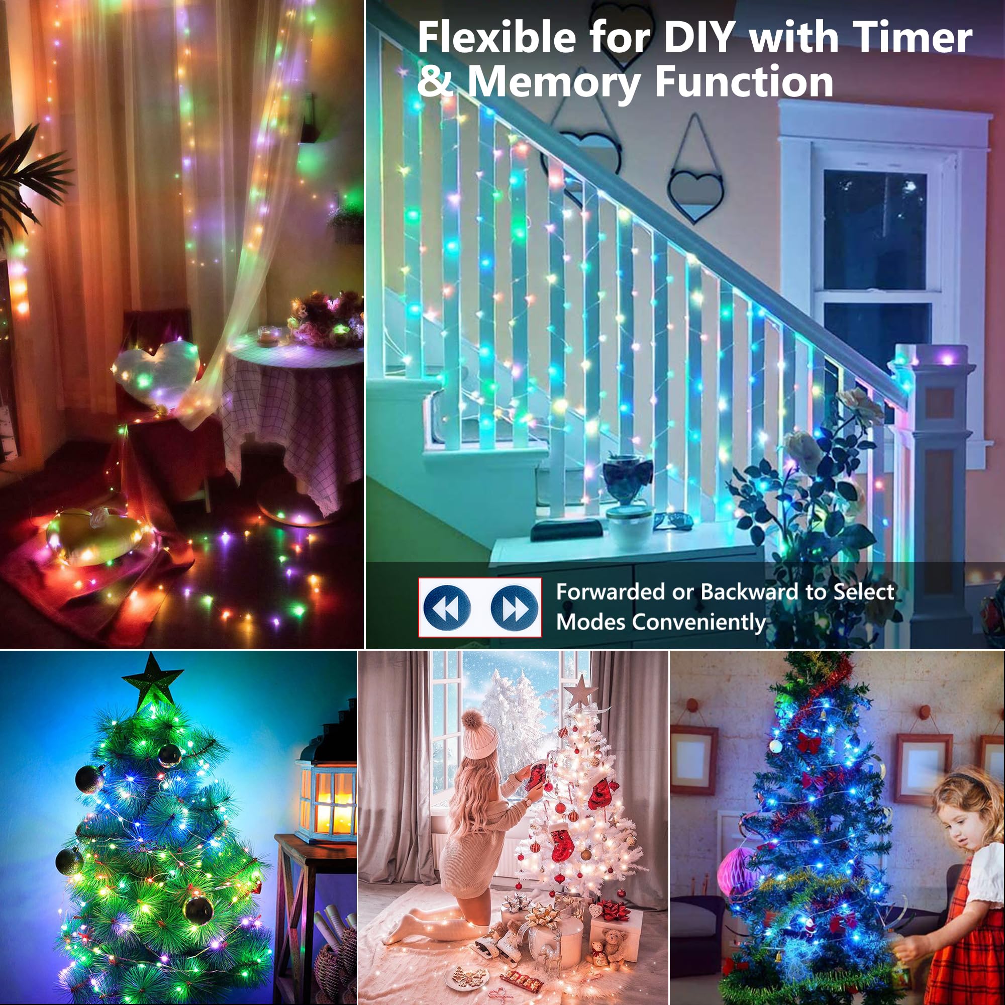 BrizLabs Fairy String Lights - 2 Pack 66ft 200 LED Color Changing Fairy Lights with Remote, Plugin Red White Blue Twinkle Light Rainbow Firefly Starry Light for Xmas Tree Halloween July 4th Easter