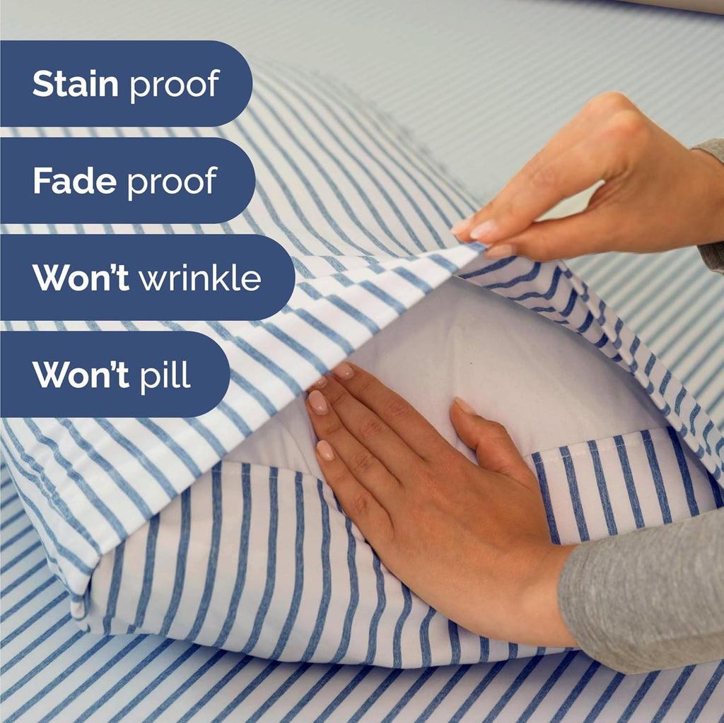 Skiennix Twin Size 3-Piece Sheet Set - Comfy Cooling Bed Sheets - Luxury Hotel Quality - Deep Pockets, Soft, Wrinkle-Free - Blue Stripes