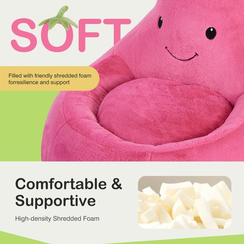 2FT Memory Foam Bean Bag Chair - Ultra Soft Faux Rabbit Fur Round Sofa with Handle & Machine Washable Cover, Comfy Lazy Chair for Kids Teens, Perfect for Reading Gaming in Living Room Bedroom，Magenta