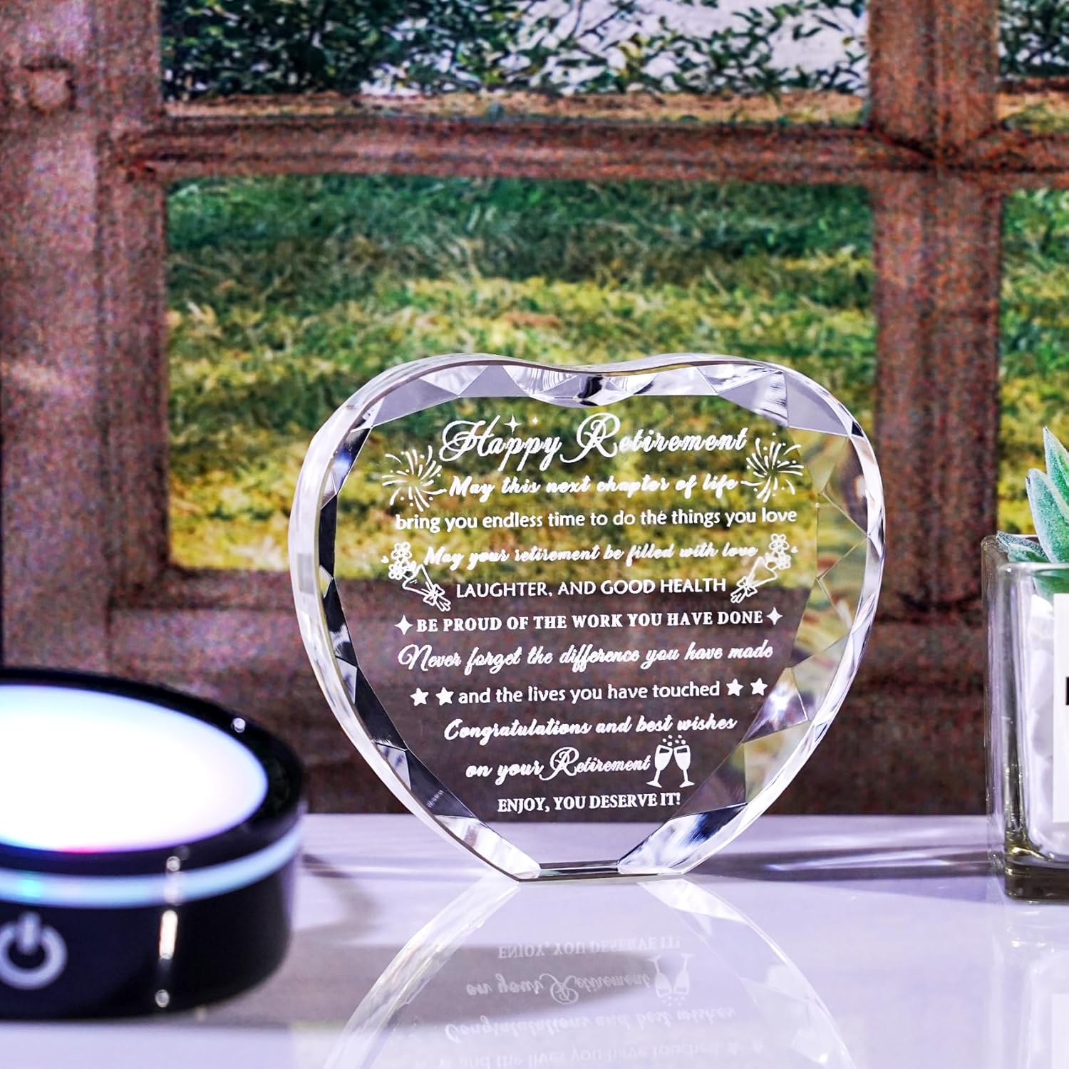 YWHL Retirement Gifts - LED Base Crystal Heart Keepsake | Perfect Farewell Gift for Retirees, Friends & Bosses