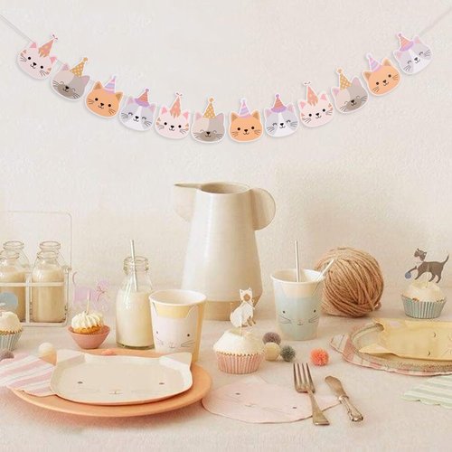 Cat Birthday Party Garland - Kitty Cat Party Decoration, Kitten Party Decor, Kids Bedroom Decorations, Pet Party Garland