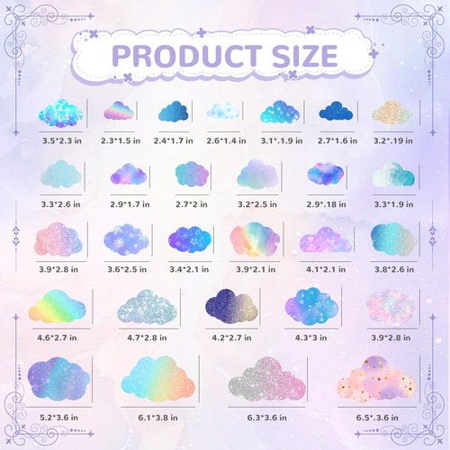 Glow in The Dark Colorful Clouds Wall Stickers, Holographic Rainbow Cloud Wall Stickers for Kids Bedroom, Colorful Glitter Vinyl Clouds Decals, Living Room Nursery Playroom Room Home Decor