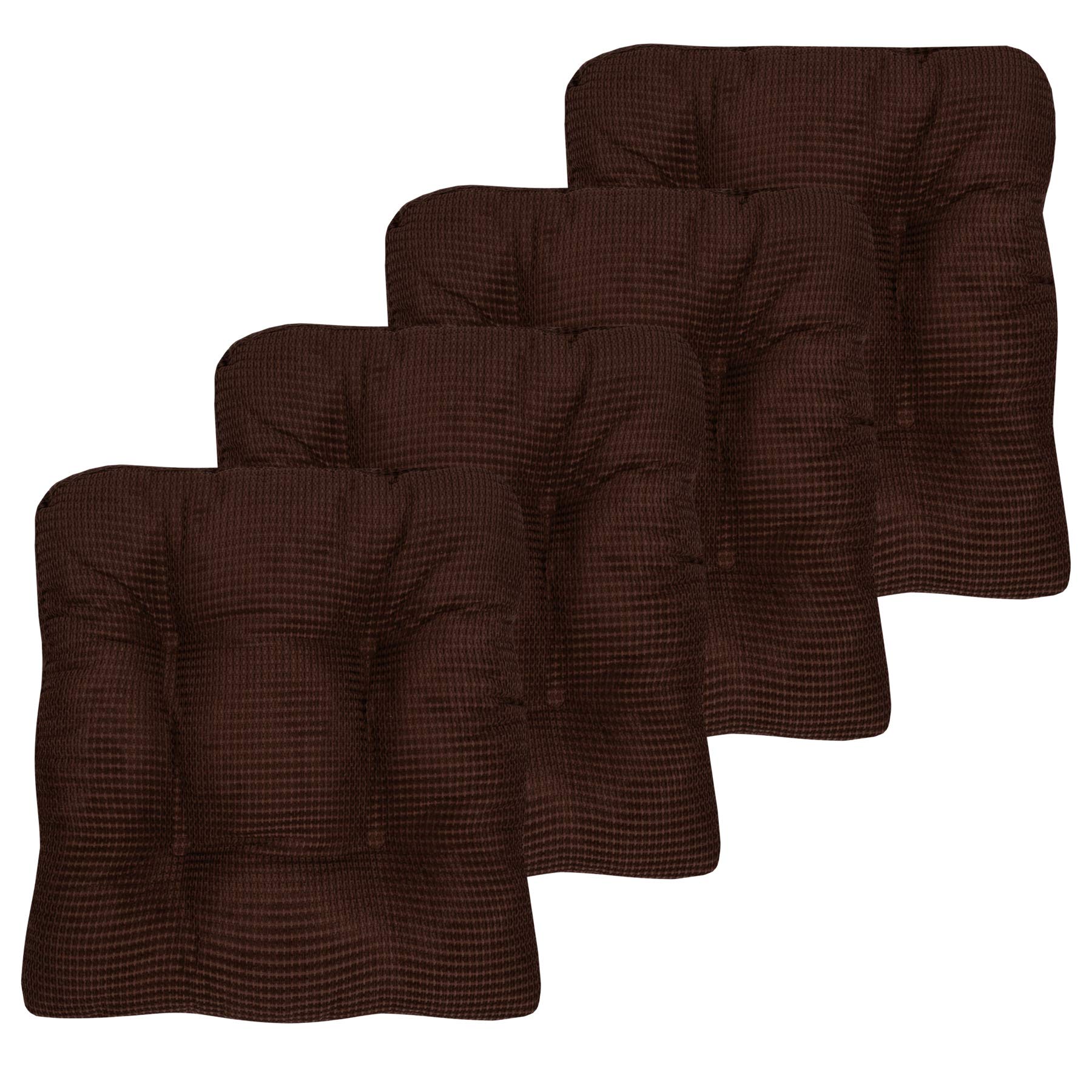 Sweet Home Collection Chair Cushion Crushed Memory Foam Pads Premium Slip Non Skid Microdot Rubber Back Tufted 16" x 16" x 3.25" Thick Seat Cover, 4 Count (Pack of 1), Chocolate Brown