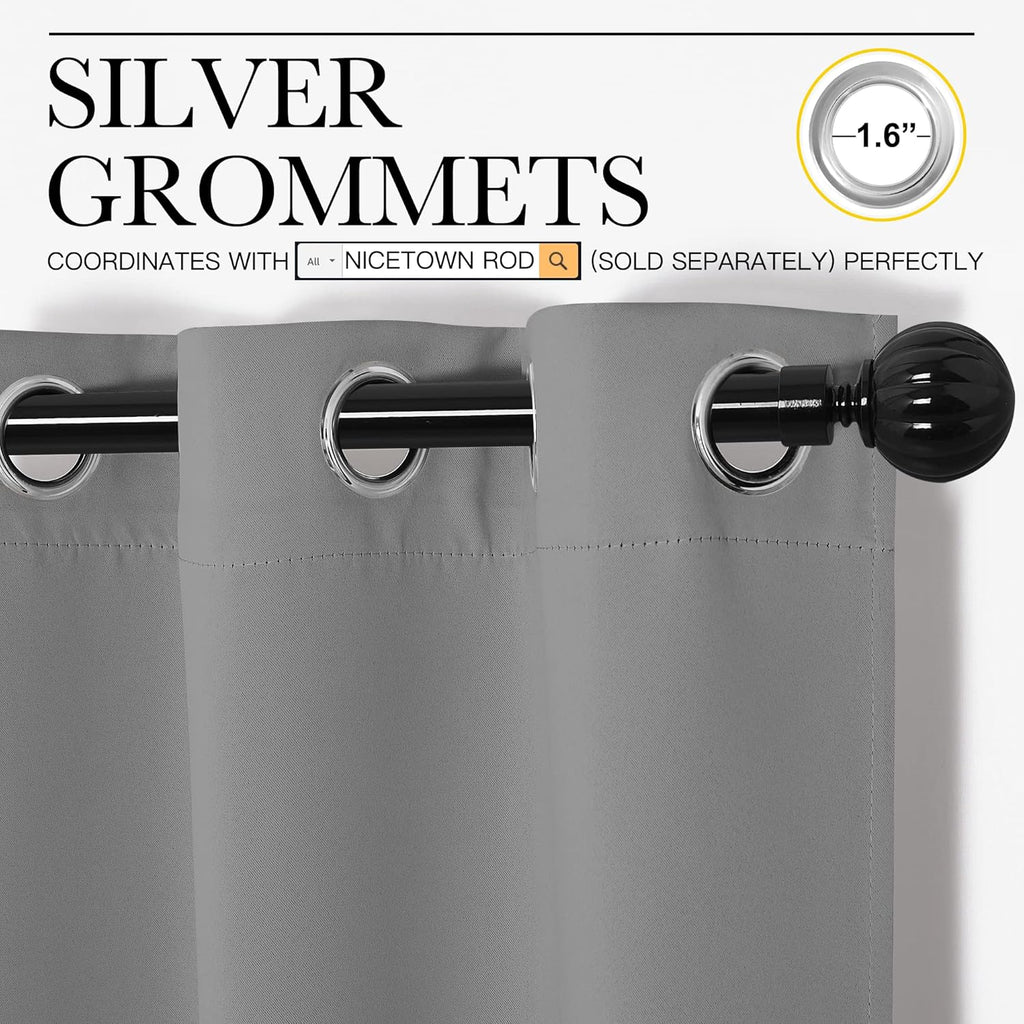 NICETOWN Silver Grey Room Darkening Curtain Panels - 96" Long | Heat-Blocking Drapes for RV & Studio (2 Panels, 55" Width)