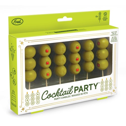 Genuine Fred Cocktail Party Olive Birthday Candles – Set of 6 Martini Olive Celebration Candles with Wooden Picks – Fun Decoration for Parties, Birthdays, and Happy Hour