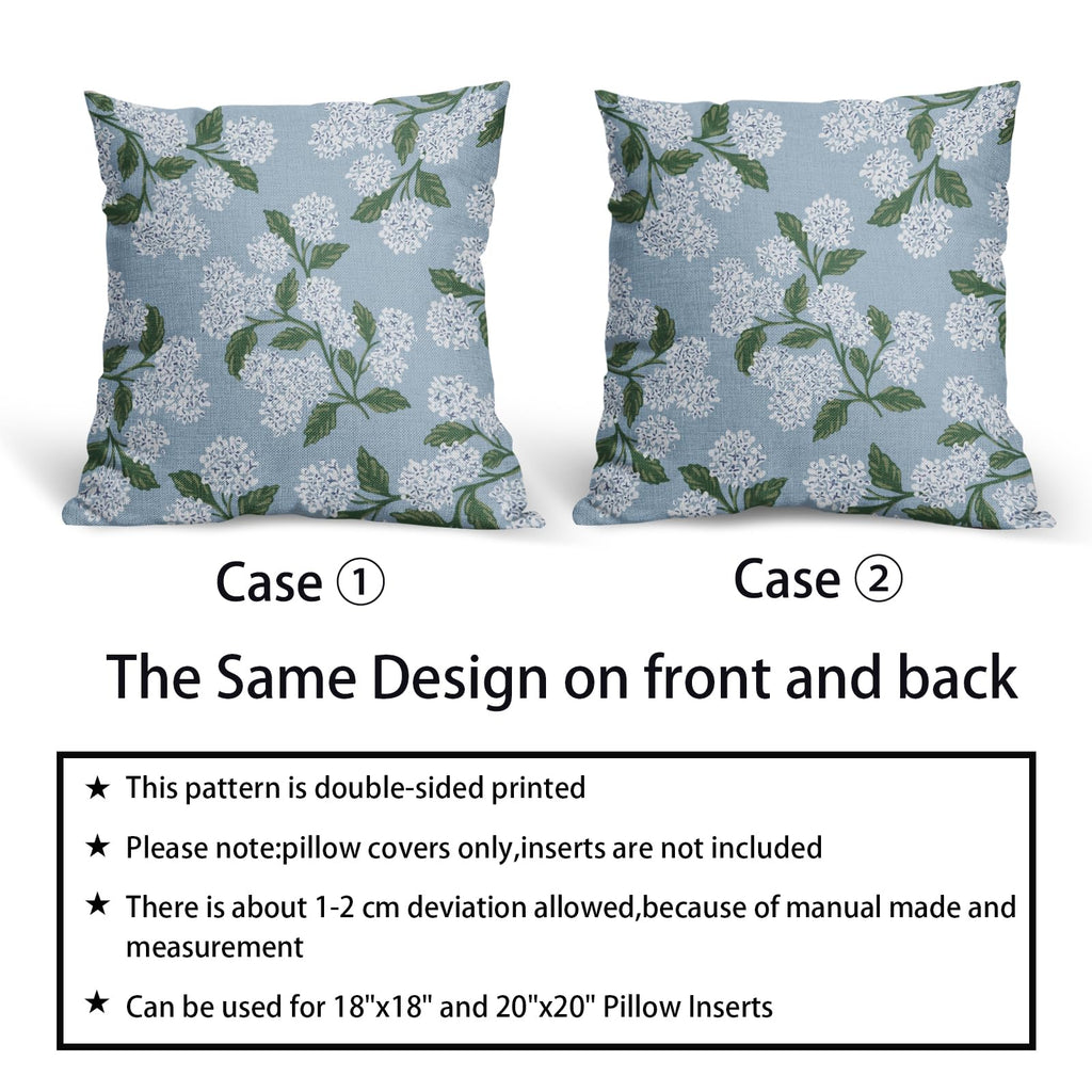 Light Blue Green White Hydrangea Pillow Covers 18x18 Set of 2 Floral Leaves Print Decorative Throw Pillowcases Outdoor Rustic Flower Farmhouse Spring Cushion Cases Decor for Home Couch Sofa Bed