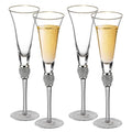 4 Piece Elegant Crystal Set Wedding Champagne Glasses with Diamond Rhinestone Accents and a Polished Gold Rim - 11 in Tall with Slender Long Stems, 7 oz - Chic Toasting Set for the Bride and Groom