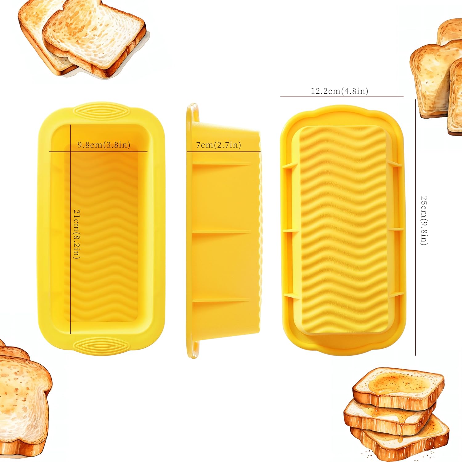 Skiennix Silicone Bread Loaf Pan Set - Non-Stick Baking Pans for Homemade Bread & Cakes | 3 Colors, Dishwasher Safe