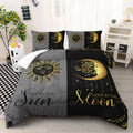 Ntlfup Moon and Sun Bedding Set Queen Size， Boho Style 3pcs Bedding Set, Grey and Black Comforter Home Decoration