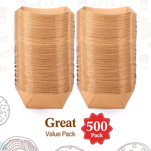 Sherr 500 Pcs 5 lb Kraft Paper Food Trays Boats Bulk, Disposable Nacho Kraft Paper Food Serving Trays Brown for Nachos, Tacos, Fries, Hot Dog, Corn, Bbq, Festivals, Party (Natural)