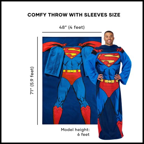 Northwest DC Superman Full Body Player Comfy Throw Blanket with Sleeves, 48" x 71", Action Superman