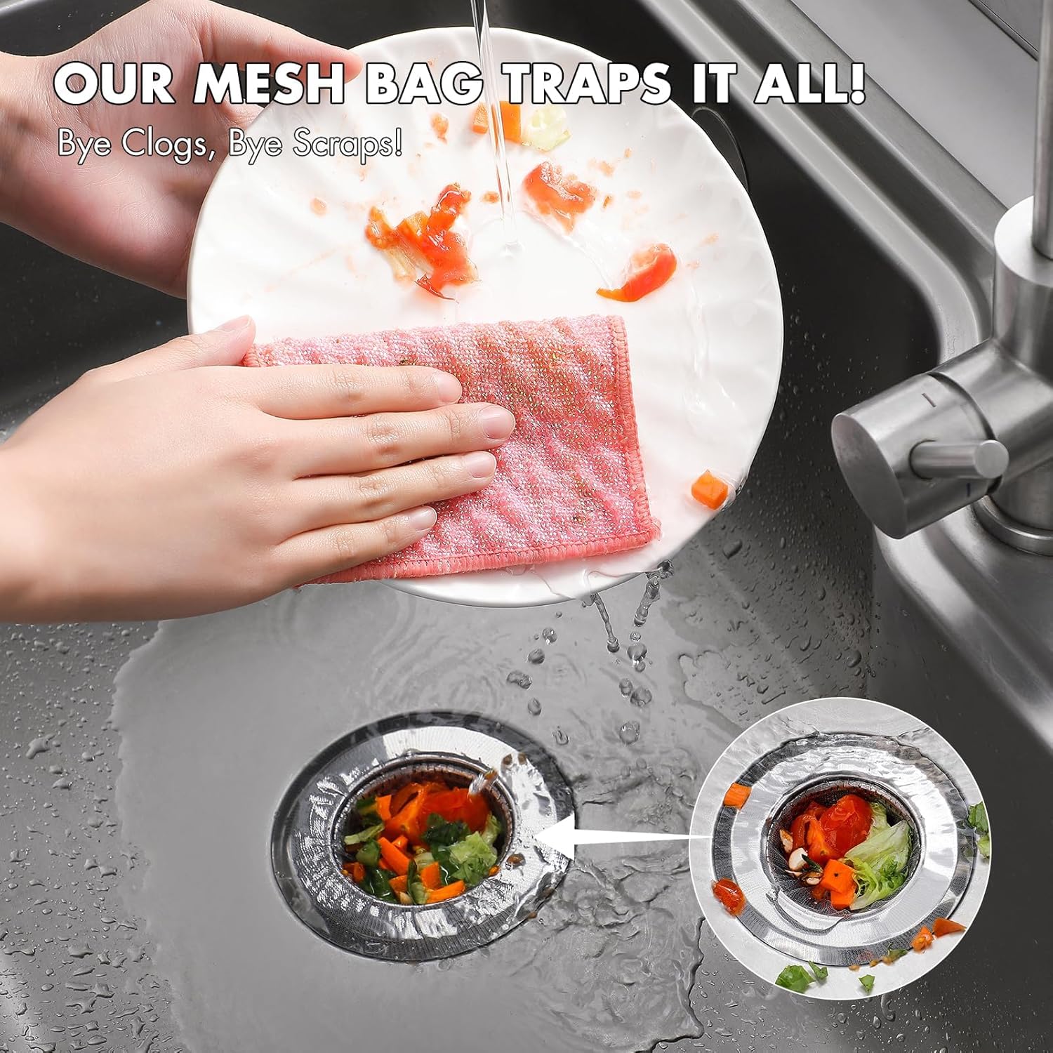 Skiennix Kitchen Sink Strainer Mesh Bags - 200 Pack Anti-Clogging Disposable Sink Filters | 4.0 x 4.0 Inch