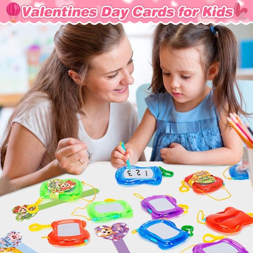 Valentines Day Cards for Kids School, 12 Pack Magnetic Drawing Board with Valentine Card, Valentine Day Party Favors for Boys Girls, Ideal Exchange Cards for Classroom