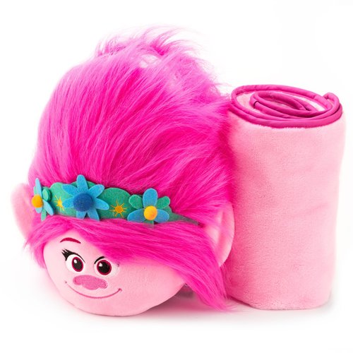 Trolls Armrest Buddy Stuffed Plush Travelling Toy with Blanket 13” - Kids Ultimate Travel Pillow Companion Set (Queen Poppy)