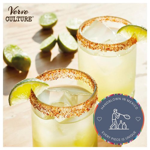 Verve CULTURE Mexican Highball Drinking Glasses, Unique Handblown Glassware, Glass Cups for Cocktails, Juice, Mixed Drinks, Elegant Tabletop Drinkware, Set of 4 (Clear, 13 oz)