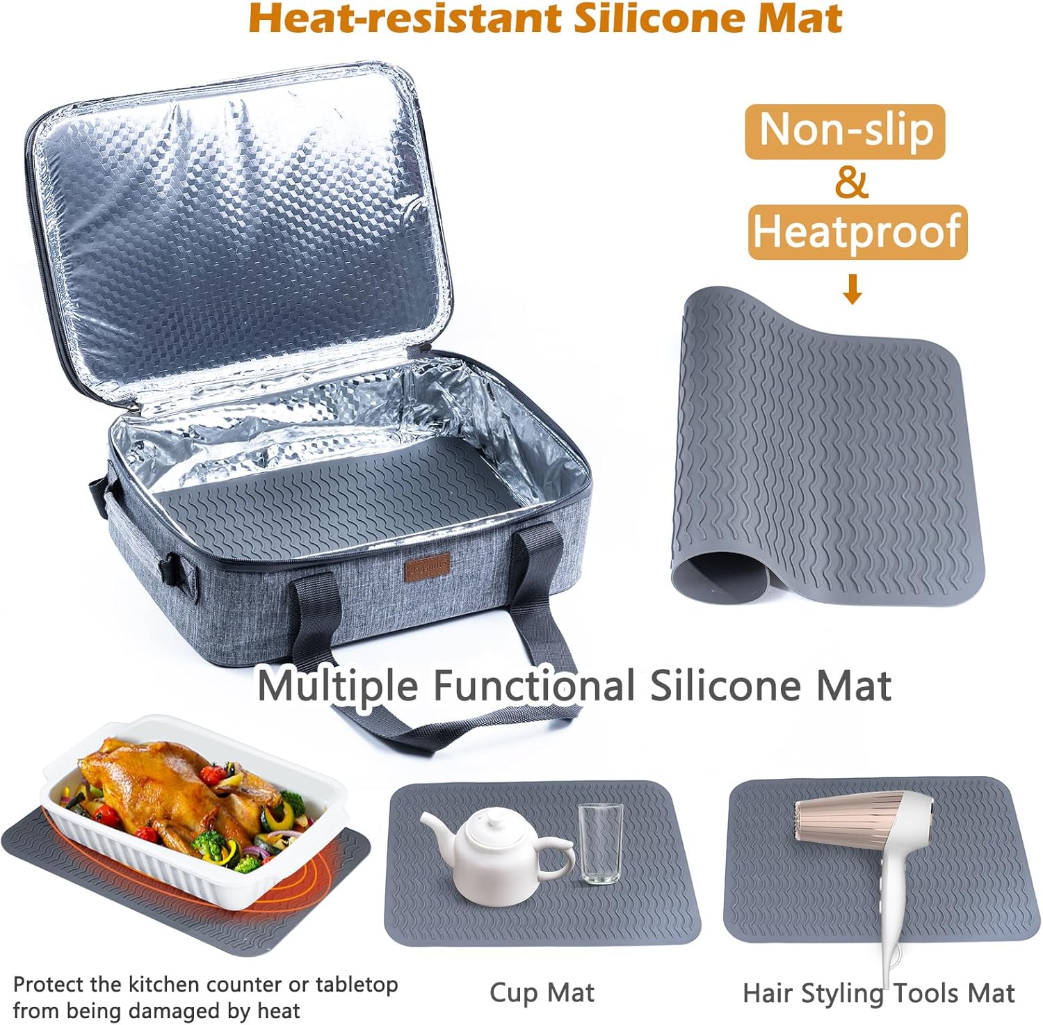 BAGSPRITE Insulated Casserole Carrier - Expandable Thermal Tote for Hot or Cold Food | Fits 9" x 13" Dish
