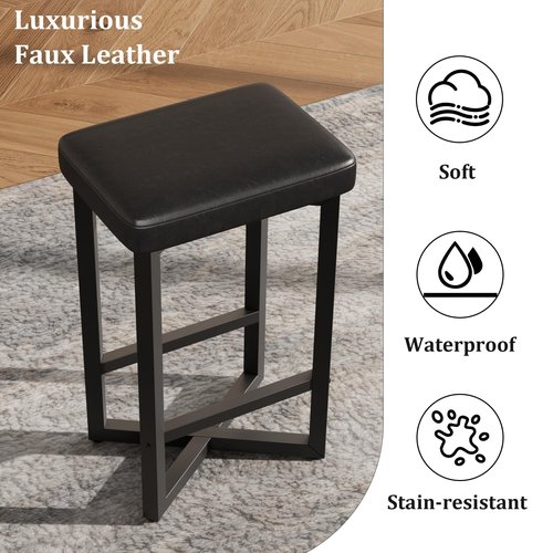 IDEALHOUSE Bar Stools Set of 4, 24.6" Counter Height Backless Barstools, Upholstered PU Leather Seats with Metal X-Frame & Footrest, Modern Kitchen Stools for Home Bar, Dining Room, Black