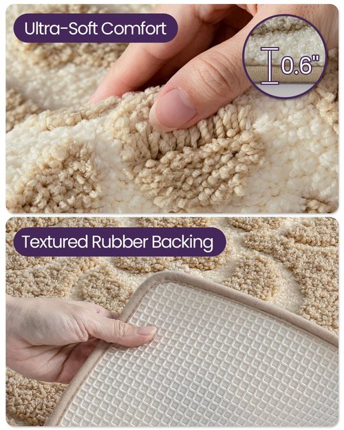DEXI Bathroom Rug 24x24, Non Slip Washable Bath Mat, Absorbent Soft Microfiber Bathmat, Floral Plant Square Carpet for Shower Floor, Beige