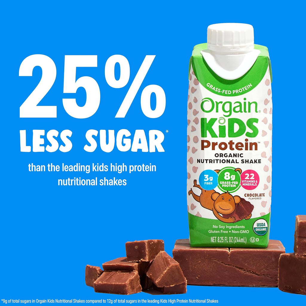 Orgain Organic Kids Protein Shake - Chocolate Flavor, 8g Dairy Protein, 22 Vitamins & Minerals | Gluten-Free, Non-GMO, 8.25 Fl Oz (Pack of 12)