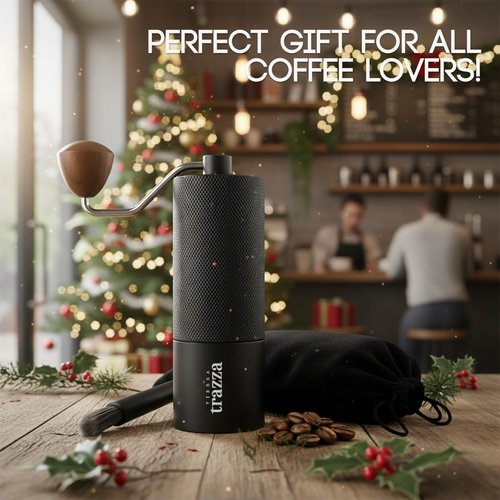 Tierra Trazza Manual Coffee Grinder, Conical Burr Coffee Grinder with Stainless Steel Burrs & Walnut Handle for Espresso, French Press, Travel, Camping & Home Use
