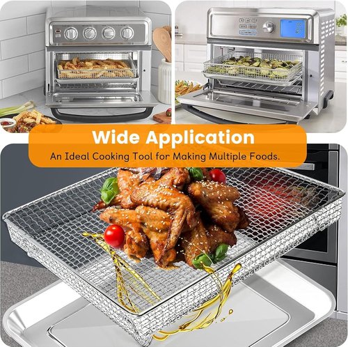 Cuisinart Air Fryer Accessories - 2 Pack Basket Tray Set with 12.2"x11" Stainless Steel Baking Sheet for Perfect BBQ Cooking