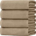 Homaxy 100% Cotton Waffle Weave Dish Towels - Ultra Soft & Absorbent, Quick Drying | 20x28 Inches, Tan, 4-Pack