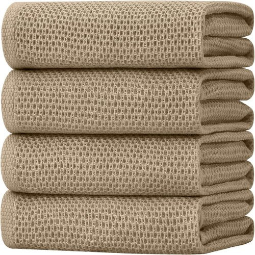 Homaxy 100% Cotton Waffle Weave Dish Towels - Ultra Soft & Absorbent, Quick Drying | 20x28 Inches, Tan, 4-Pack