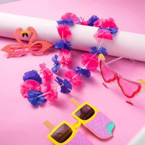 JOYIN 12 Pieces Luau Party Glasses and 12 Pieces Hawaiian Leis, Flowers Leis Garlands Novelty Sunglasses, Tropical Birthday Summer Beach Party Decoration Supplies