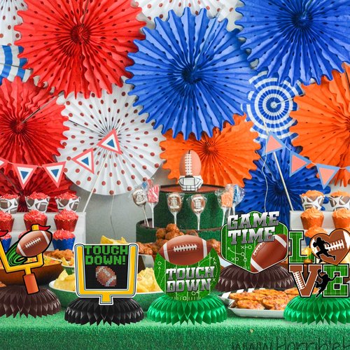 12Pcs Football Party Decorations Football Honeycomb Centerpieces Football Table Centerpiece Supplies for Football Birthday Party Tailgate Game Day Party Decorations Supplies