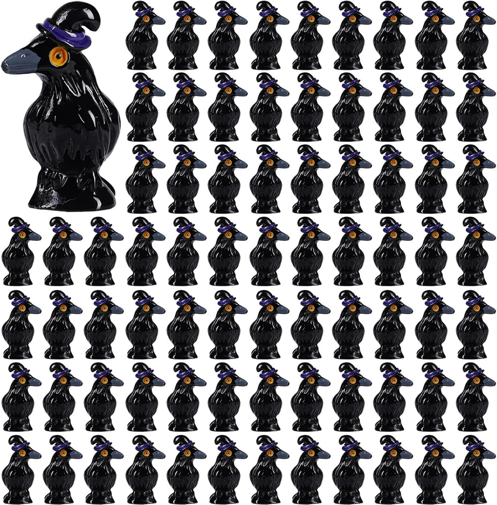 Skiennix Mini Resin Crows - 100 Pcs Black Raven Figurines for Halloween Decor & DIY Crafts