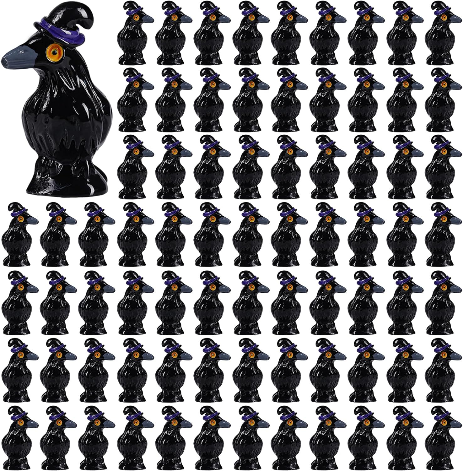 Skiennix Mini Resin Crows - 100 Pcs Black Raven Figurines for Halloween Decor & DIY Crafts