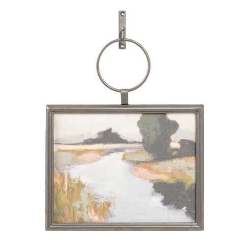 Creative Co-Op Metal and Wood Framed Landscape Wall Art with Hanging Bracket, Multicolor