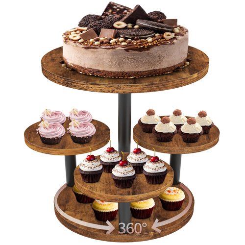 Cupcake Stand, Rotatable Cupcake Stand, Rustic Industrial Wood Cake Stand Cupcake Tower, Dessert Table Display Set Tiered Tray Stand, Round Serving Tray Cake Stands for Party Wedding Birthday