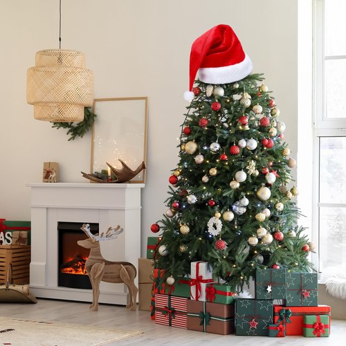 Gejoy 26 x 15 Inch Christmas Tree Topper Large Santa Tree Topper Red Santa Hat Christmas Trees Ornament for Winter Xmas Holidays Party Decorations (Classic)