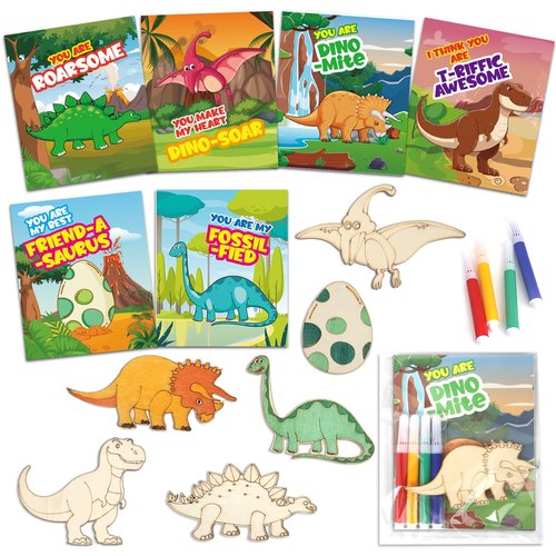 BainGesk Valentines Day Cards for Kids School, 30 Pack Dinosaur Wooden Kits, Valentines Cards for Classroom Exchange, Valentine's Day Party Favor for Boys & Girls