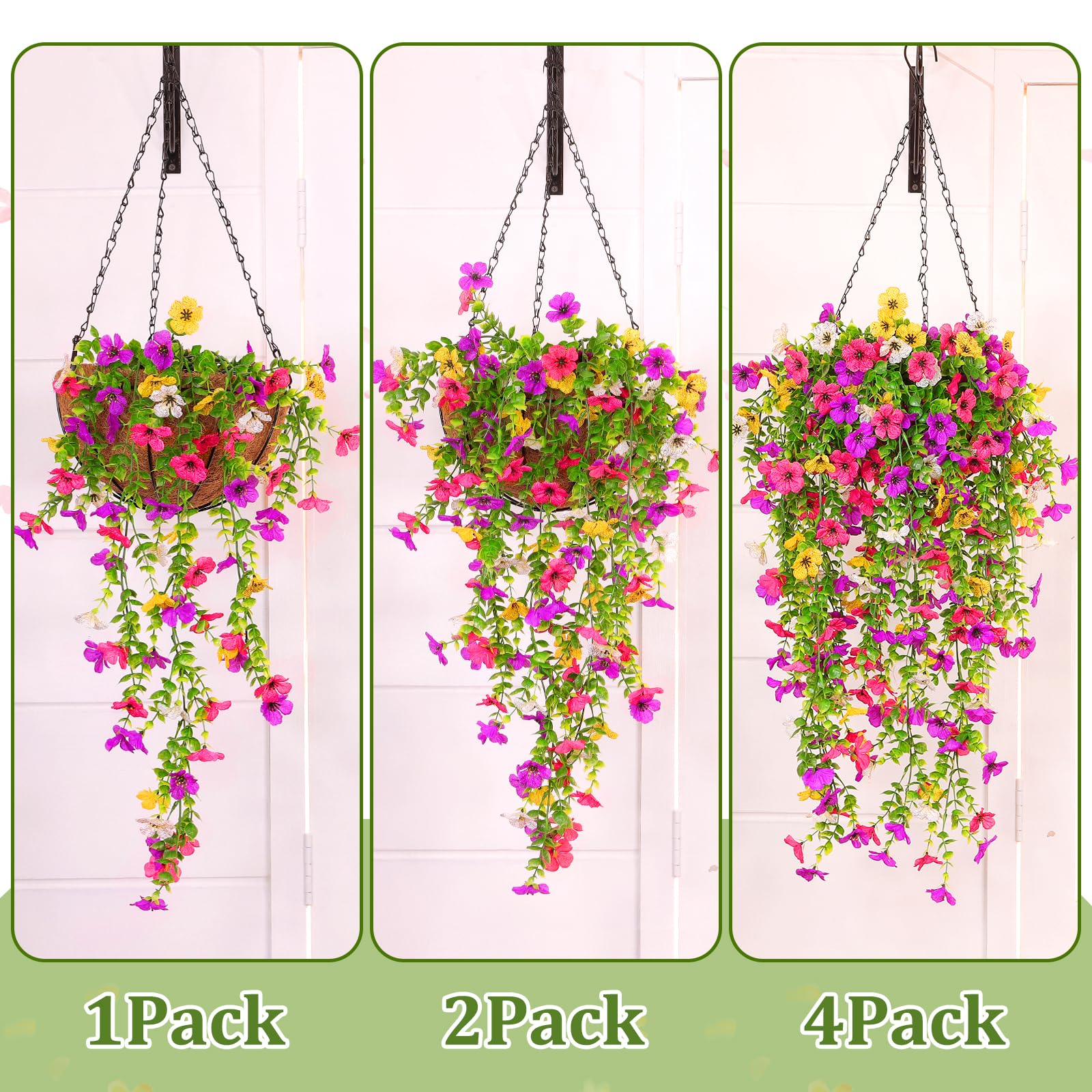 TURNMEON 4 Pcs Artificial Flowers for Outdoors Spring Summer Decor, UV Resistant No Fade Fake Hanging Flowers Plants Faux Plastic Realistic Silk Flower for Gardens Porch Planter Patio Yard Home Indoor