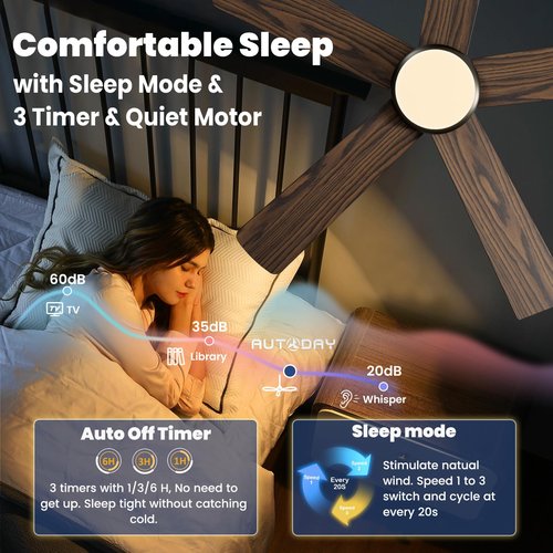 Autoday 42 Inch Ceiling Fans with Lights and Remote - Black Ceiling Fan with Light Low Profile, Flush Mount Indoor Outdoor Ceiling Fans for Patios Bedroom, 6 Speeds Reversible Quiet DC, 3CCT Dimmable
