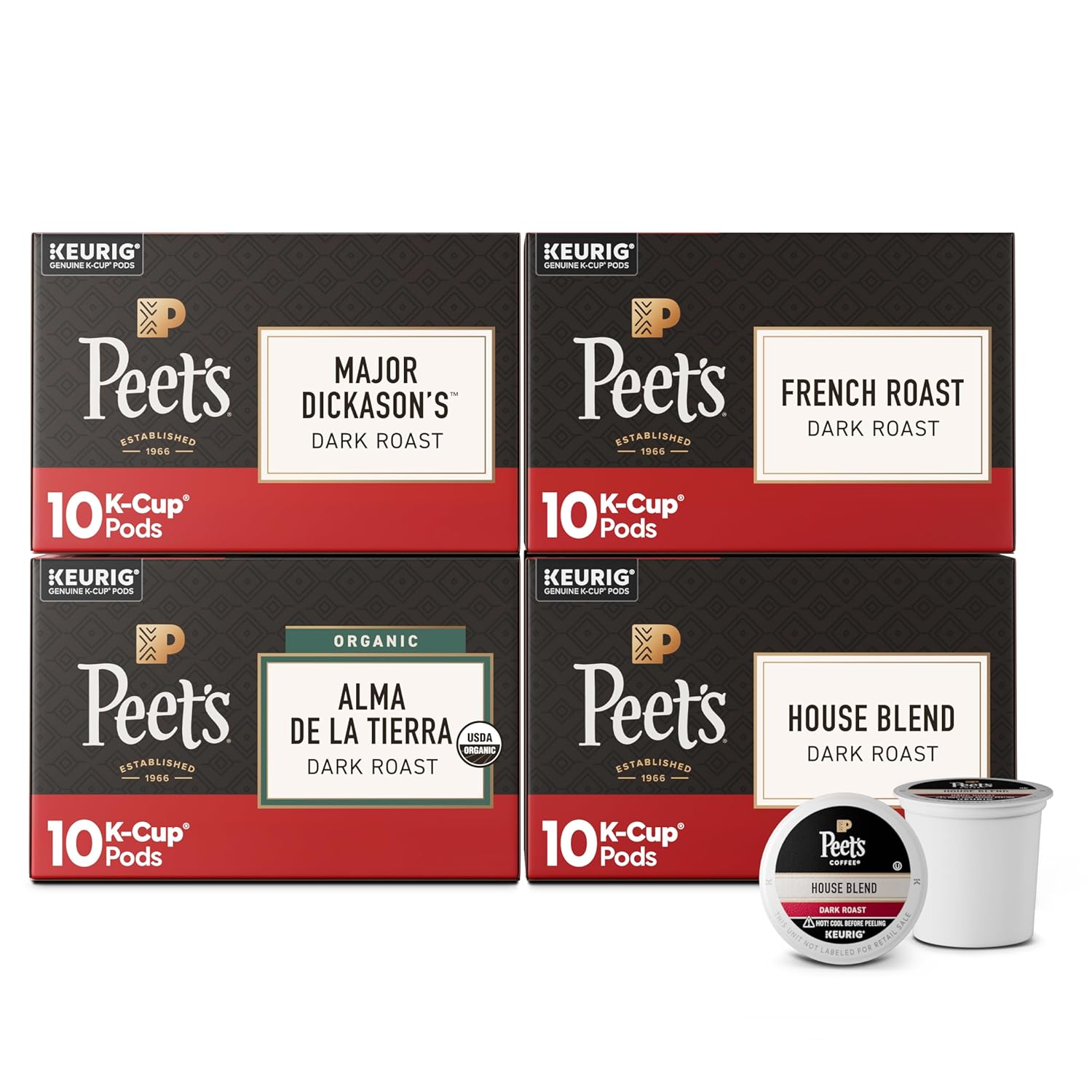 Peet's Coffee K-Cup Pods Dark Roast Variety Pack - 100% Arabica Coffee, 40 Count (4 Boxes)