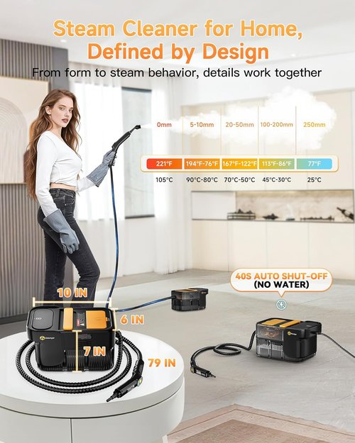 Gautye Steam Cleaner - Handheld Steamer with 3 Adjustable Levels & 18 Accessories | 2.11 Qt Tank