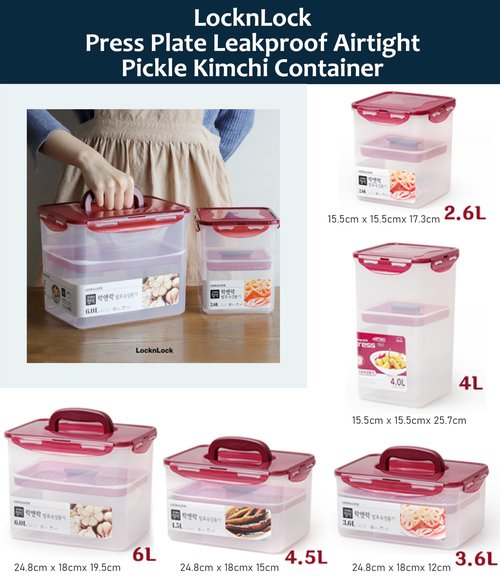 Lock & Lock BPA Free Rectangular Pickle Kimchi Press Ferment Storage Container (3.6L)