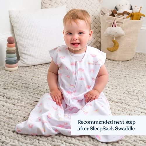 HALO Sleepsack, 100% Cotton Wearable Blanket, Swaddle Transition Sleeping Bag, TOG 0.5, Sunshine Rainbows, Large