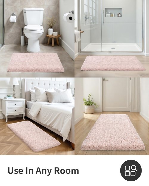 ILANGO Pink Bathroom Rugs 32" × 20" Non Slip & Super Absorbent Extra Thick Soft, Washable Bath Mat for Floor, Microfiber Plush Shaggy Bath Rug with Rubber for Bathtub Shower Room Sink