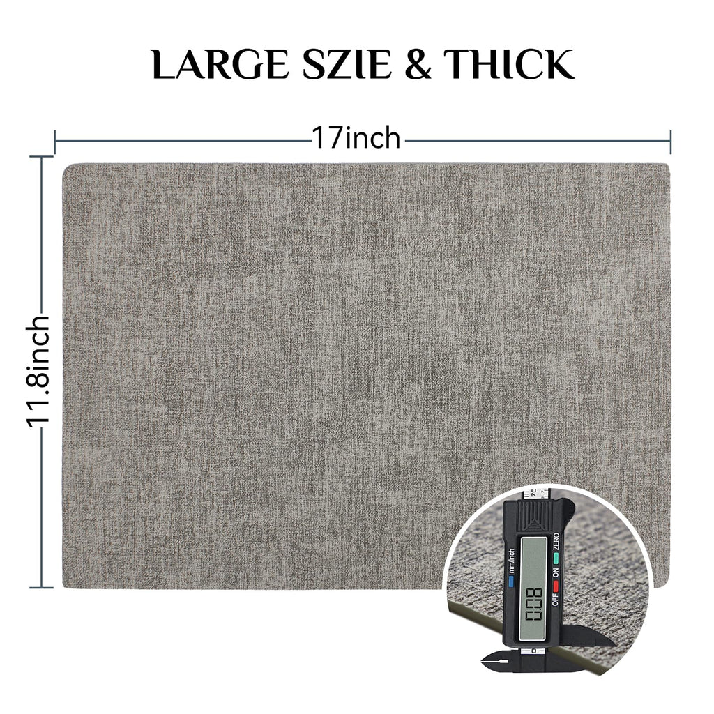 Softalker Vinyl Placemats Set of 6 - Faux Leather Heat Resistant Place Mats, 100% Waterproof Oilproof Wipe Clean Table Mats for Indoor & Outdoor Use, 17’’×12’’, Light Grey