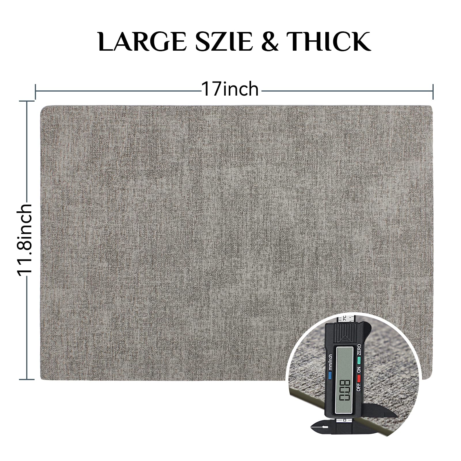 Softalker Vinyl Placemats Set of 6 - Faux Leather Heat Resistant Place Mats, 100% Waterproof Oilproof Wipe Clean Table Mats for Indoor & Outdoor Use, 17’’×12’’, Light Grey
