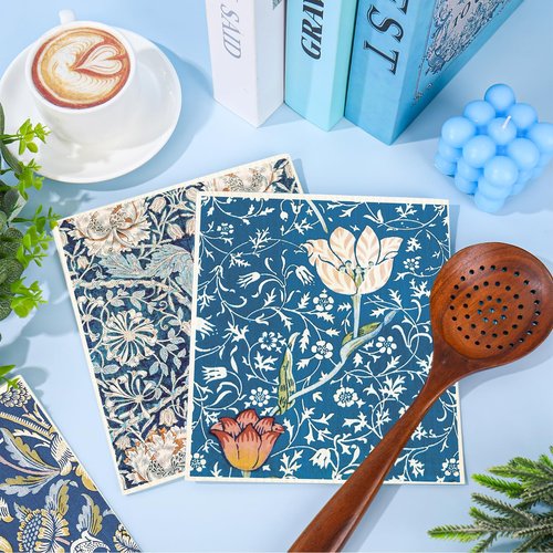 8Pcs Blue Floral Swedish Dishcloths Cotton Kitchen Towel Vintage Flower Absorbent Dish Towel for Home Kitchen Housewarming Cleaning, 7 x 8 Inch