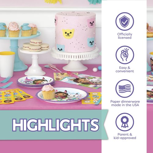 Gabby Dollhouse Party Decorations for Birthday | Serves 16 | Balloons, Banner, Tablecloth, Plates, Napkins, Sticker | Officially Licensed