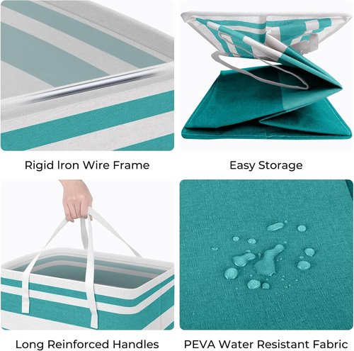 HomeHacks Large Waterproof Laundry Basket - Collapsible Freestanding Hamper with Extended Handles | 75L Green