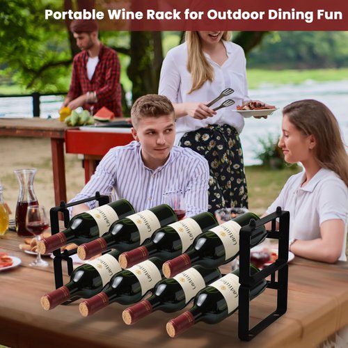STAEVER Small Wine Rack for 8 Bottles – Expandable & Stackable Metal Wine Rack for Cabinet, Countertop, Floor, or Small Spaces – Compact Wine Storage Shelf for Kitchen, Bar, or Pantry (2 Tier, Black)