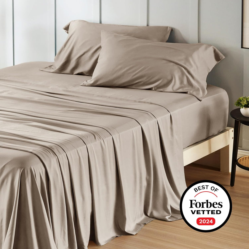 Bedsure Cooling California King Sheet Set - Breathable Rayon from Bamboo, Deep Pocket, Silky Soft, Simply Taupe